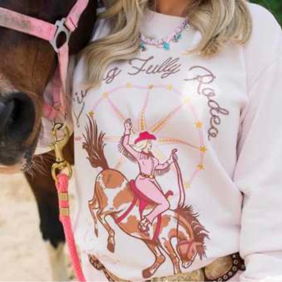 Stylish Rodeo Graphic Pink Sweater - Picture 3 of 4